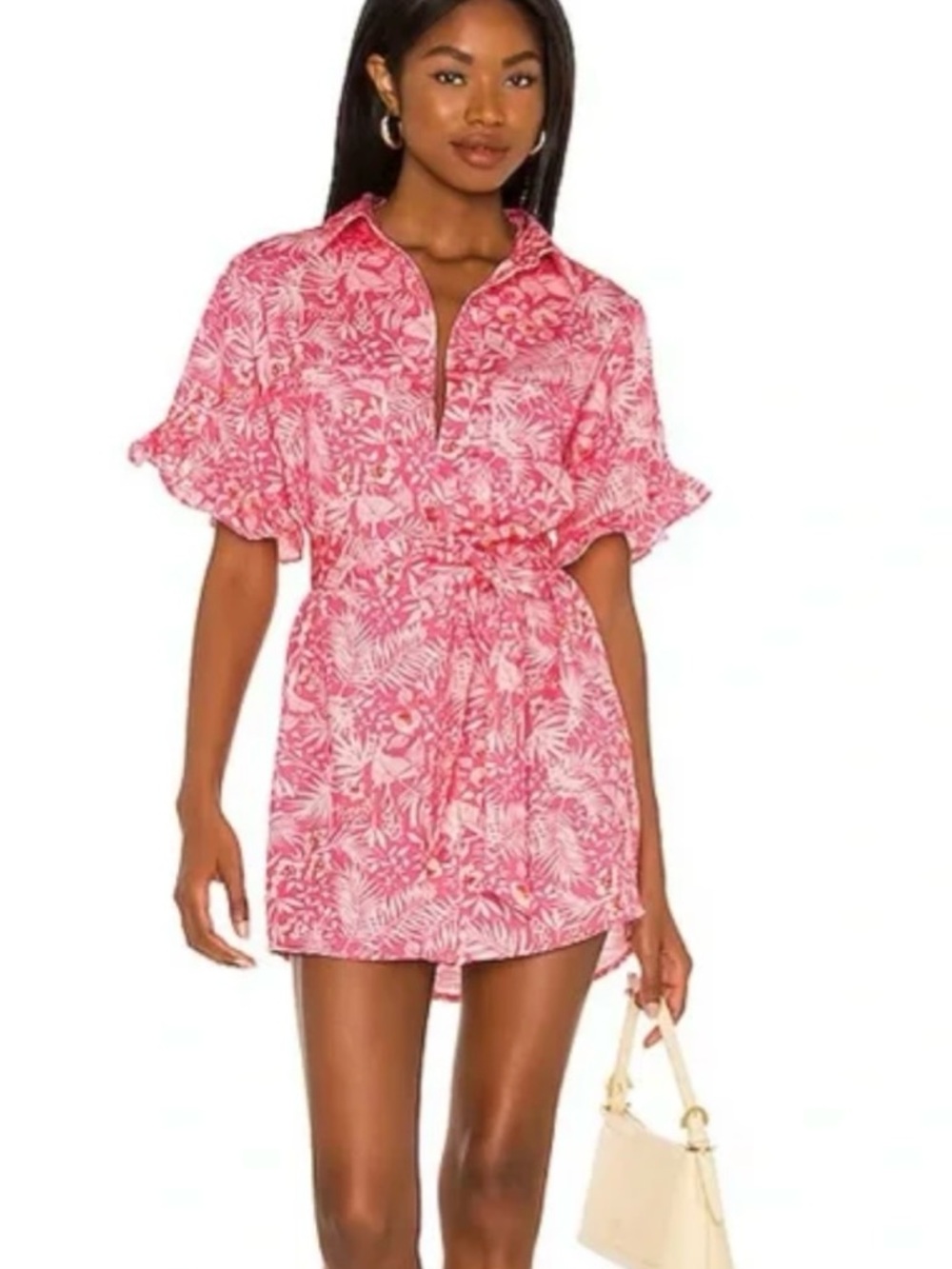 Revolve Lovers and Friends Pink Floral Juliet Mini Shirt Dress Size Large